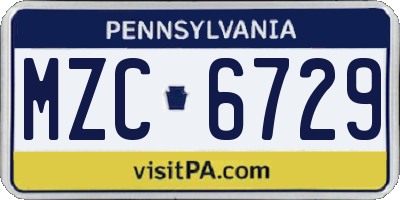 PA license plate MZC6729