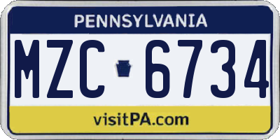 PA license plate MZC6734