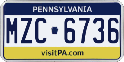 PA license plate MZC6736
