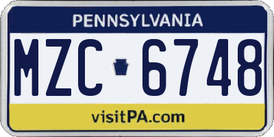 PA license plate MZC6748