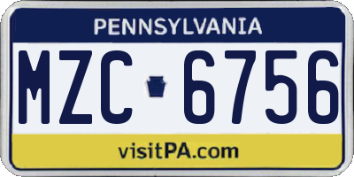 PA license plate MZC6756