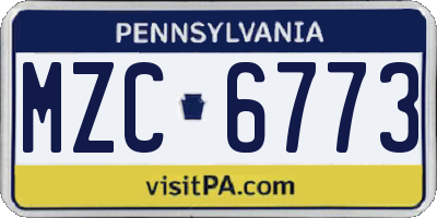 PA license plate MZC6773