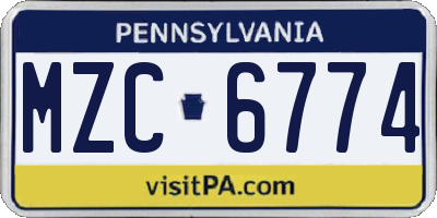 PA license plate MZC6774