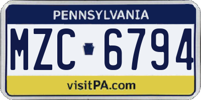 PA license plate MZC6794