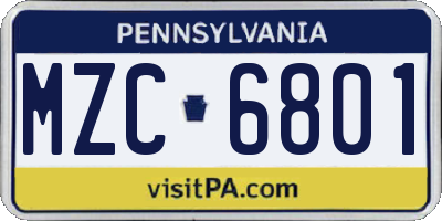 PA license plate MZC6801