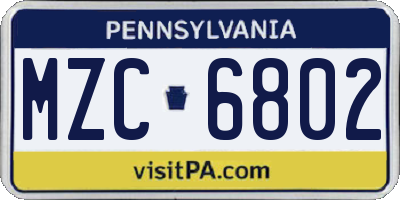 PA license plate MZC6802