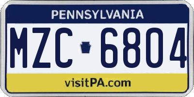 PA license plate MZC6804