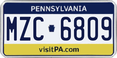 PA license plate MZC6809