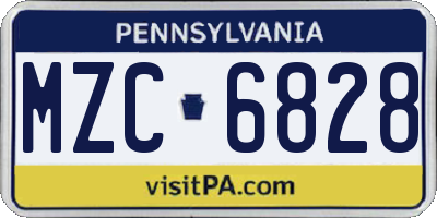 PA license plate MZC6828