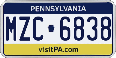 PA license plate MZC6838