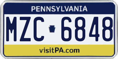 PA license plate MZC6848