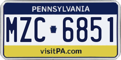 PA license plate MZC6851