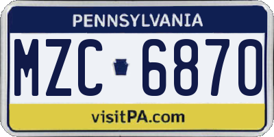 PA license plate MZC6870