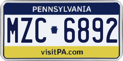 PA license plate MZC6892