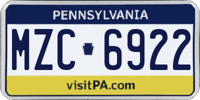 PA license plate MZC6922