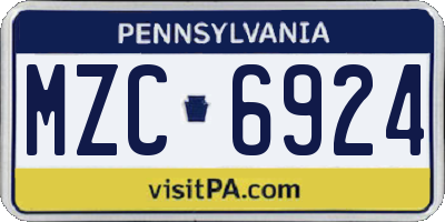 PA license plate MZC6924