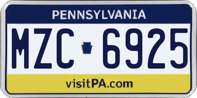 PA license plate MZC6925