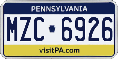 PA license plate MZC6926