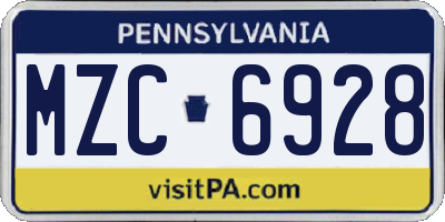 PA license plate MZC6928