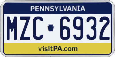 PA license plate MZC6932
