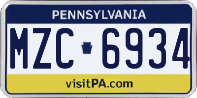 PA license plate MZC6934