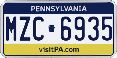 PA license plate MZC6935