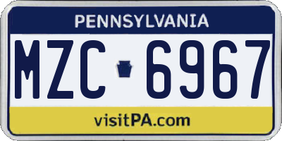 PA license plate MZC6967