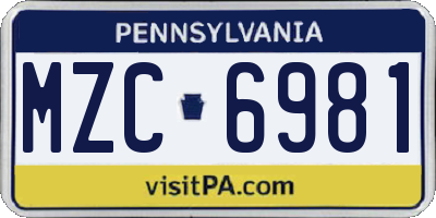 PA license plate MZC6981