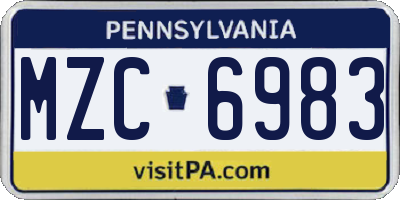PA license plate MZC6983
