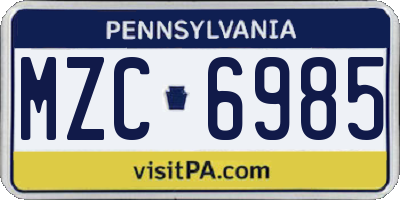 PA license plate MZC6985