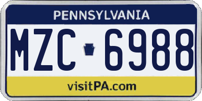 PA license plate MZC6988