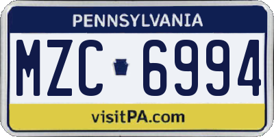 PA license plate MZC6994