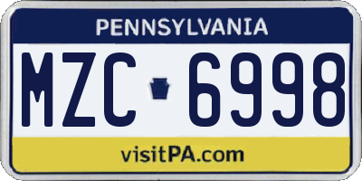 PA license plate MZC6998
