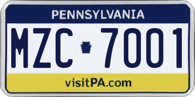 PA license plate MZC7001
