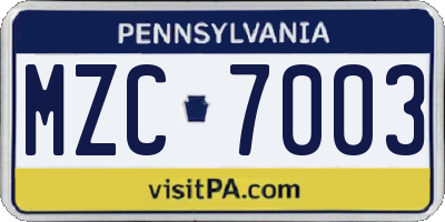 PA license plate MZC7003