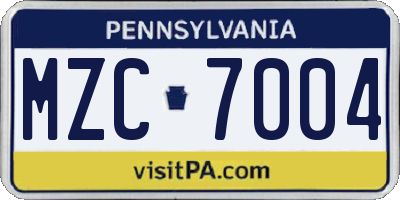 PA license plate MZC7004