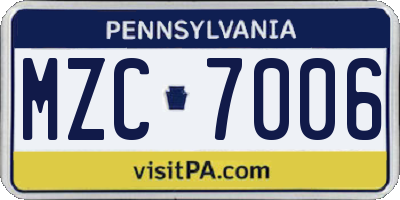 PA license plate MZC7006