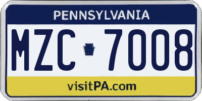 PA license plate MZC7008