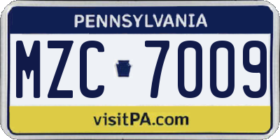 PA license plate MZC7009