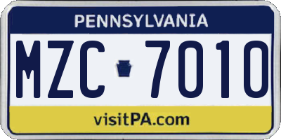 PA license plate MZC7010