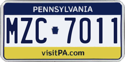PA license plate MZC7011