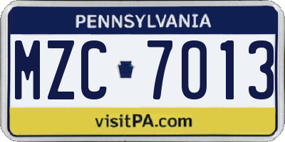 PA license plate MZC7013