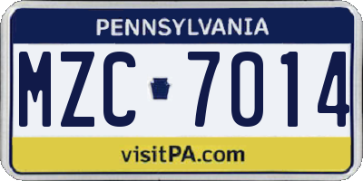 PA license plate MZC7014