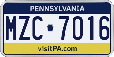 PA license plate MZC7016