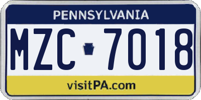 PA license plate MZC7018