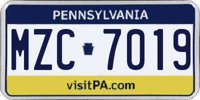 PA license plate MZC7019
