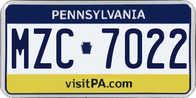 PA license plate MZC7022