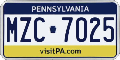 PA license plate MZC7025