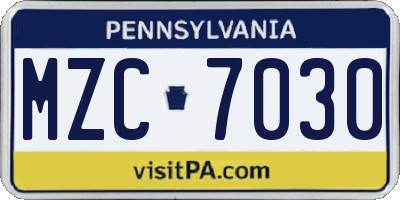 PA license plate MZC7030