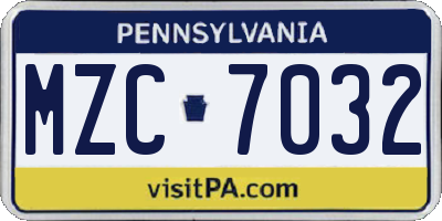 PA license plate MZC7032
